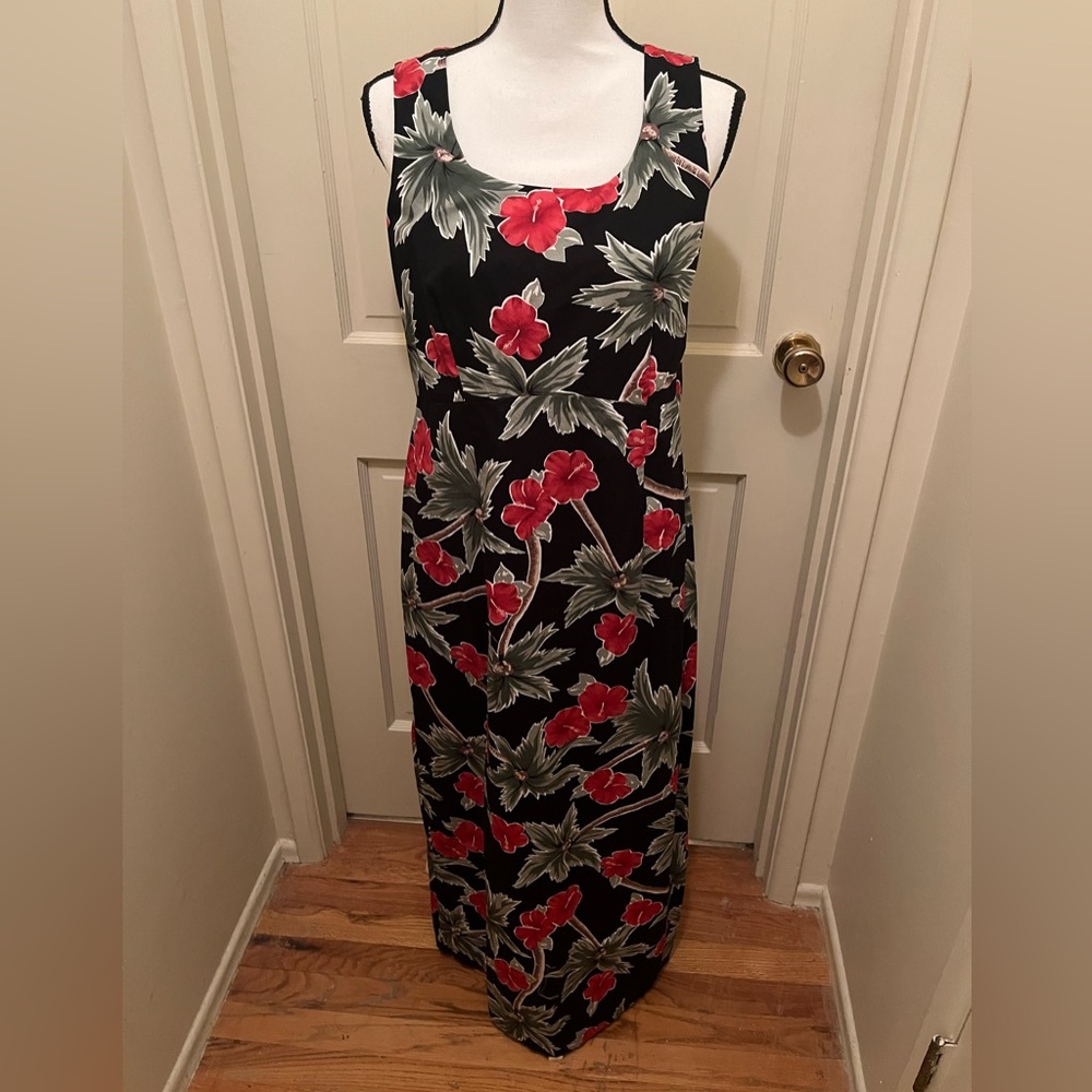 Vintage Hawaiian Dress Muumuu Floral Tropical Hilo Hattie Hibiscus Palm Tree 12